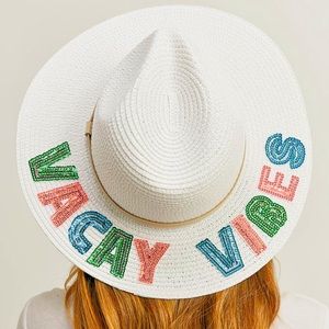 Colorful Sequin Message Straw Panama Sun Hat
